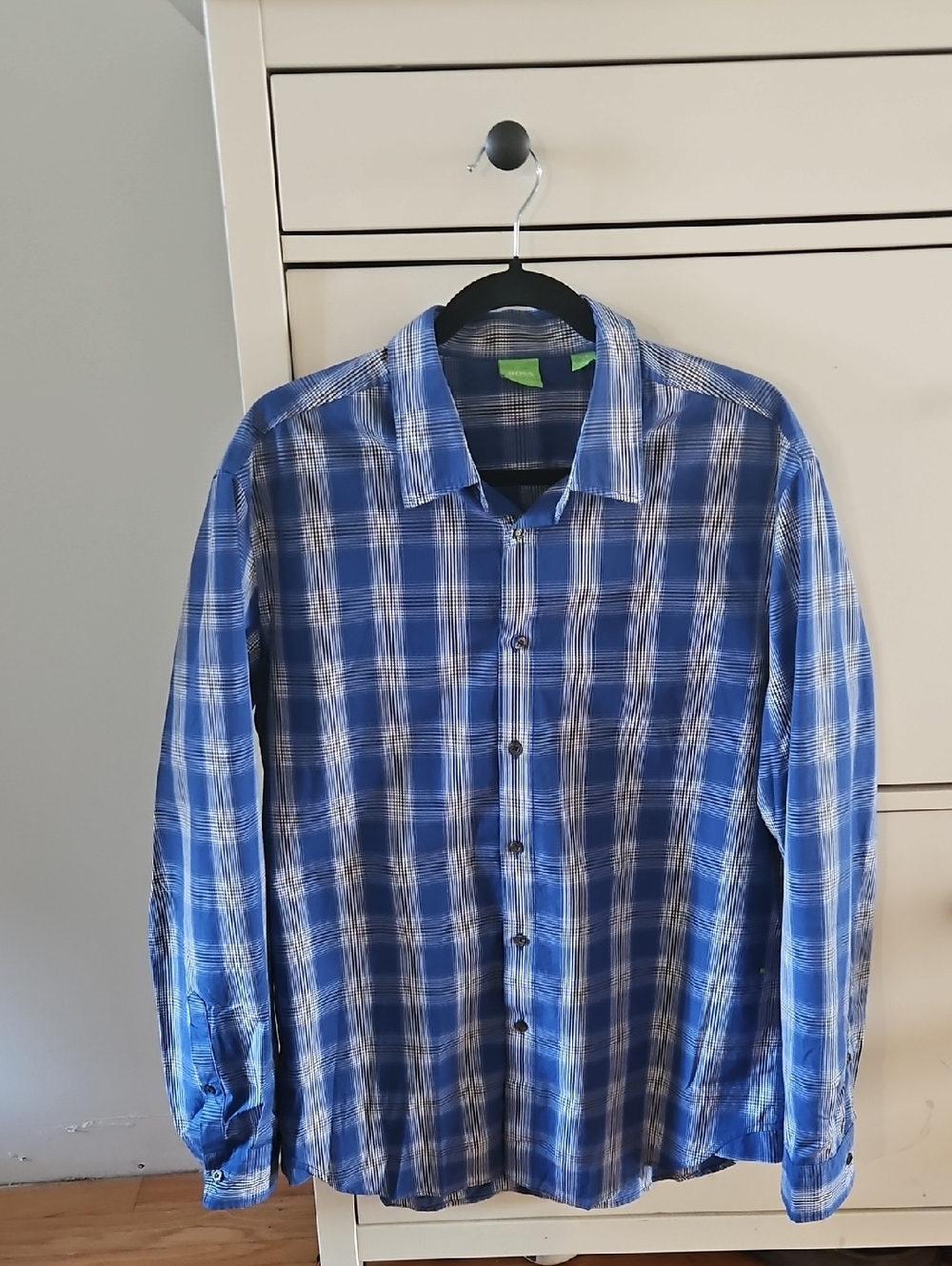 Boss Blue Plaid Men's Casual Button-Down Shirt Slim Fit Size XL